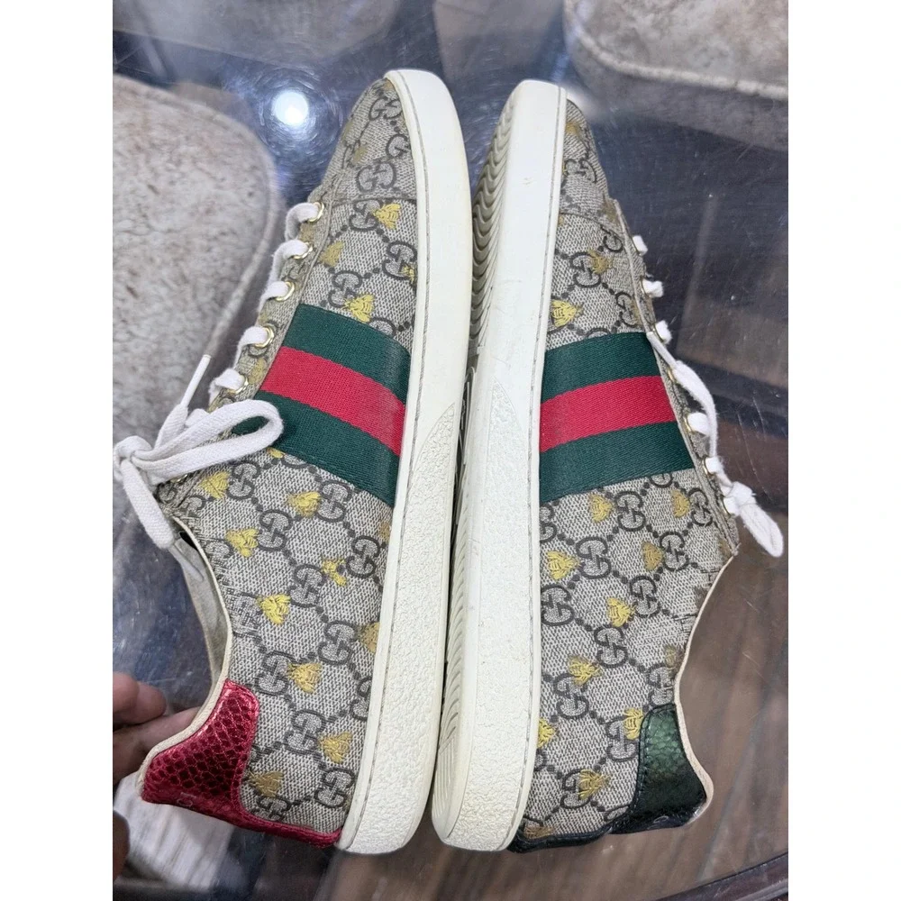 Gucci Ace GG Supreme Bee Sneakers Beige Ebony Monogram Size 41 Low Top Mens